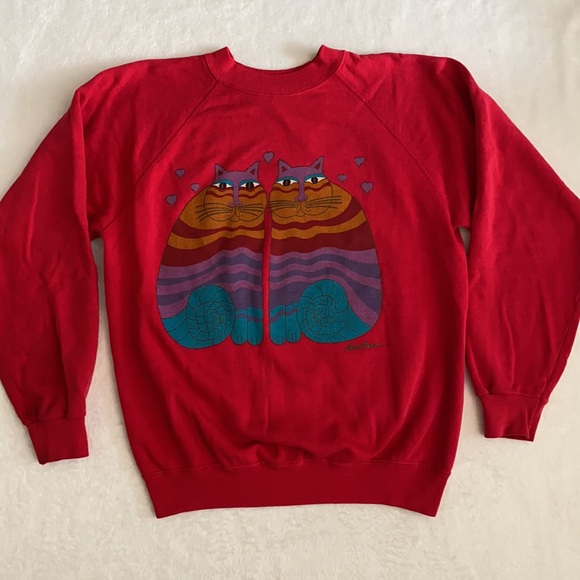 {VTG} Laurel Burch | Hanes 1987 Rainbow Cats Painting Artist Sweatshirt (M) - Picture 16 of 16